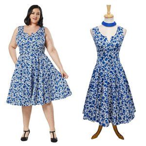 Timeless London Mina Swing Dress in Blue Floral